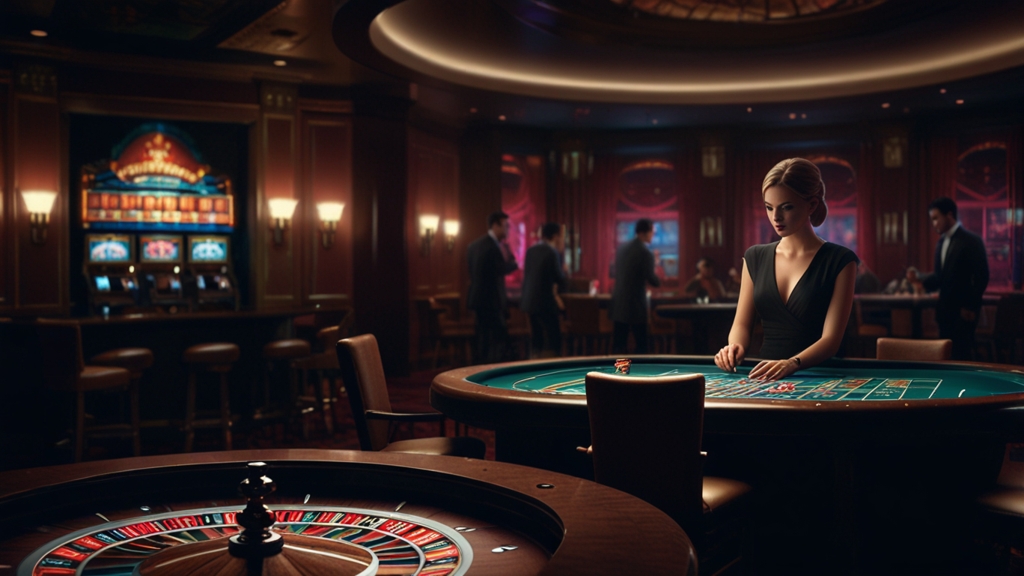 iPhone con acceso móvil de Rolldorado en un ambiente de casino elegante y oscuro.